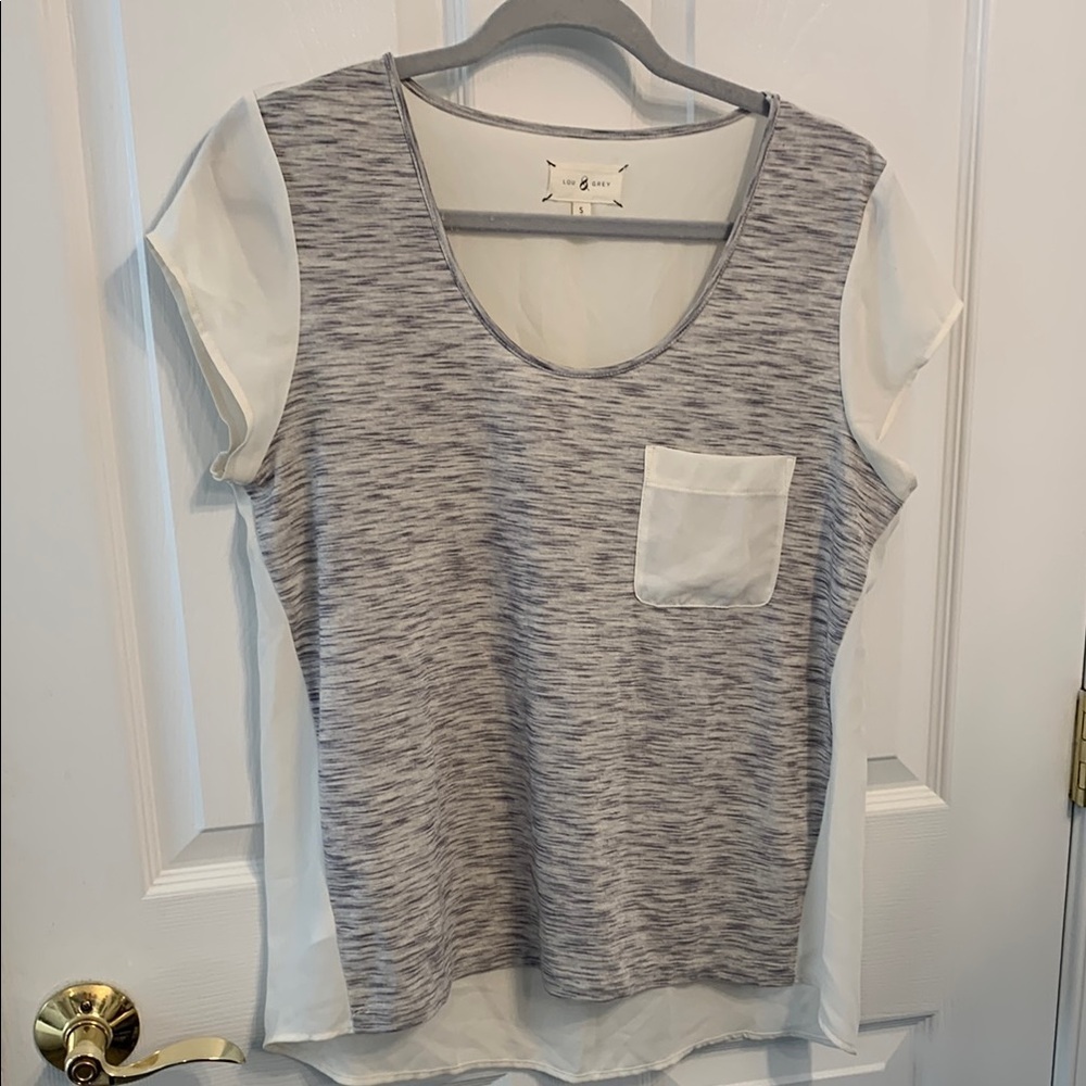 Lou & Grey Women's Gray and White semi-sheer Top size S Space dye‎